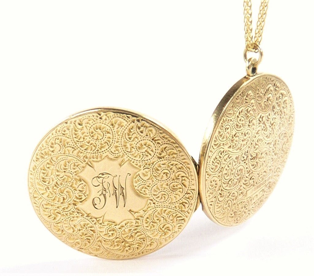 J W Initial Antique Gold Lockets Necklace