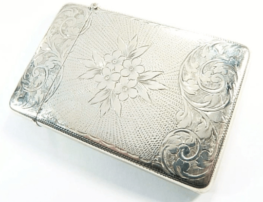 Ornate Floral Calling Card Case Sterling Silver