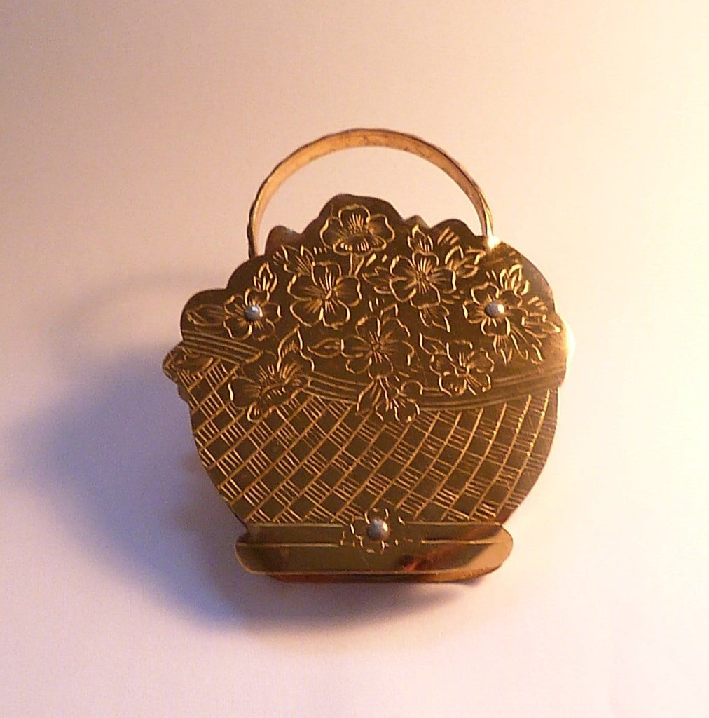 Rare Zell Flower Basket compact novelty powder compacts - The Vintage Compact Shop