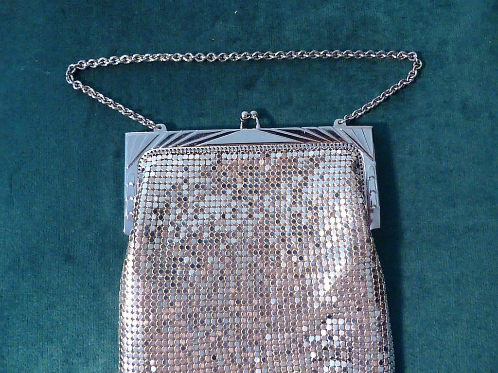 Silver tone Whiting & Davis mesh bag silver evening bags retro bridal accessories 1960s - The Vintage Compact Shop