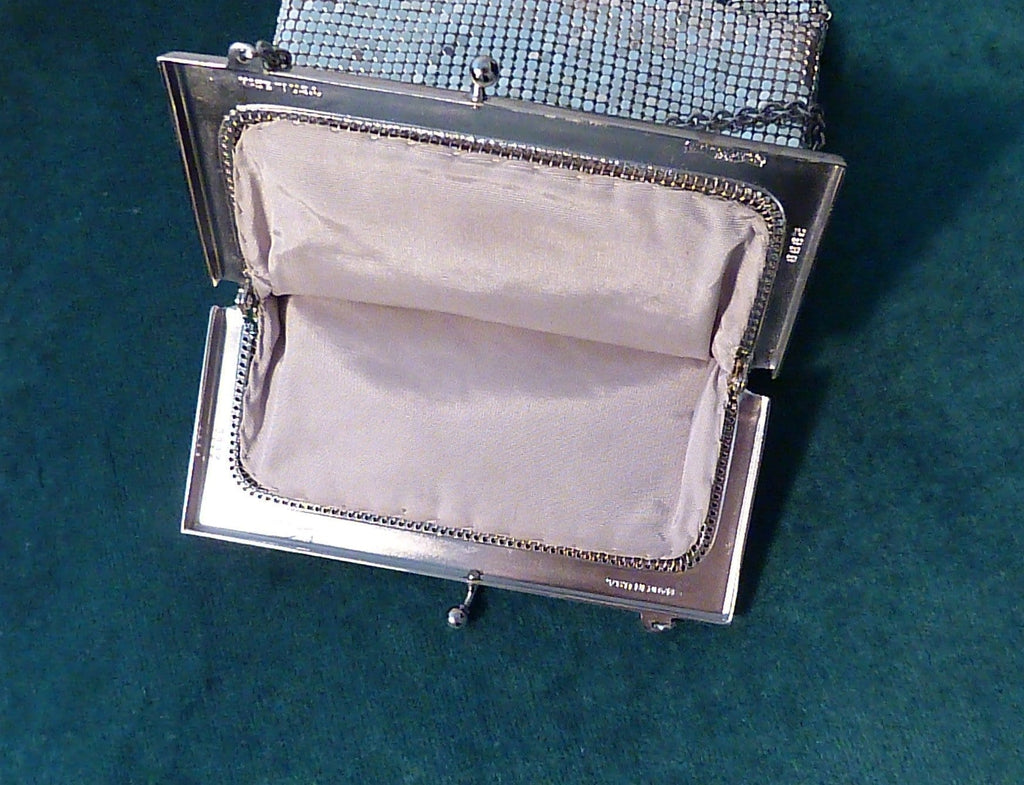 Silver tone Whiting & Davis mesh bag silver evening bags retro bridal accessories 1960s - The Vintage Compact Shop