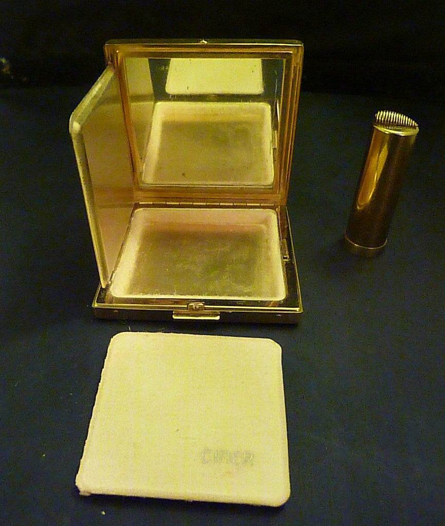 Vintage Ciner Art Deco compact & lipstick vintage powder compacts vintage lipsticks compacts for sale compact duos powder mirrors gifts - The Vintage Compact Shop