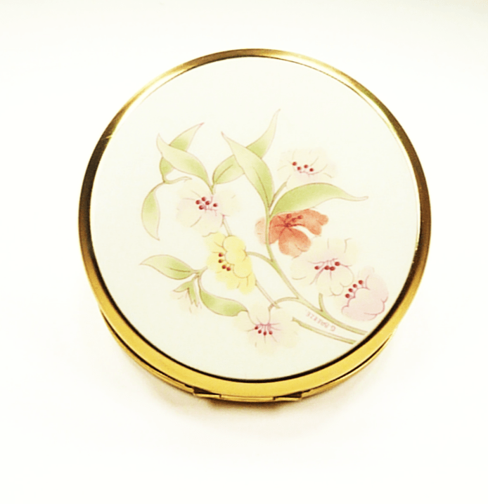 Purse Mirror Compact Pink Yellow Purple Flowers