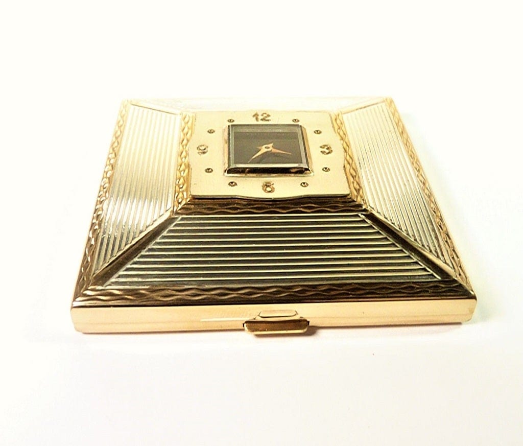Pyramid Shaped Silver Plated Brass Powder Compact