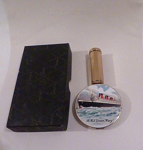 Rare vintage Stratton ship / boat powder compact enamel lipstick mirrors compact mirrors Queen Mary souvenirs - The Vintage Compact Shop