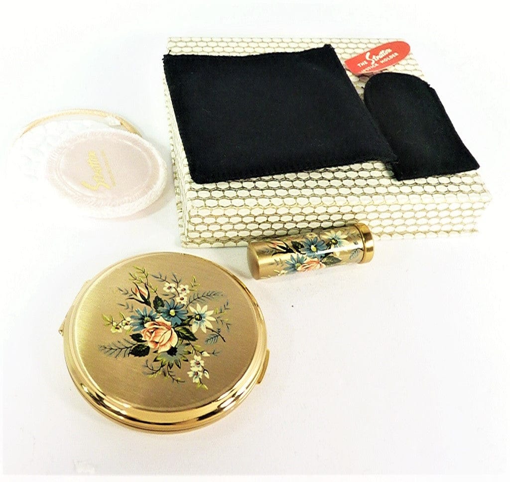 Really Beautiful Gilded Brass Floral Compact Mirror Gift Set