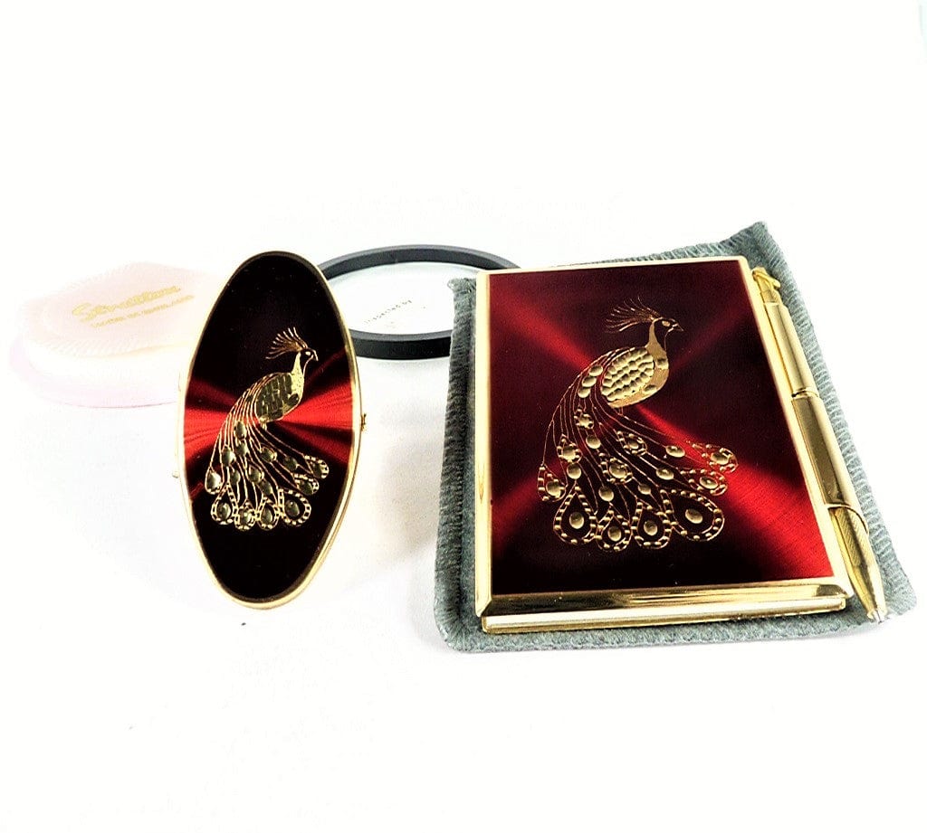 Red And Gold Vintage Notebook Compact Mirror Set
