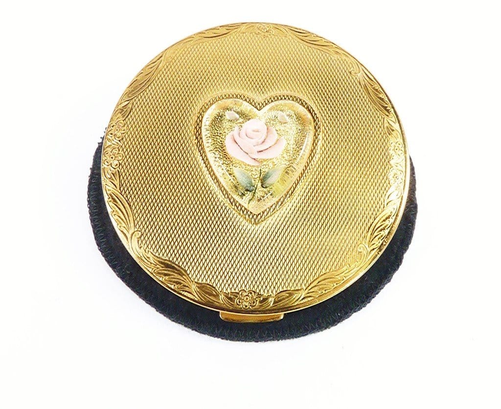 Romantic Heart Shaped Lucite Vintage Compact Mirror