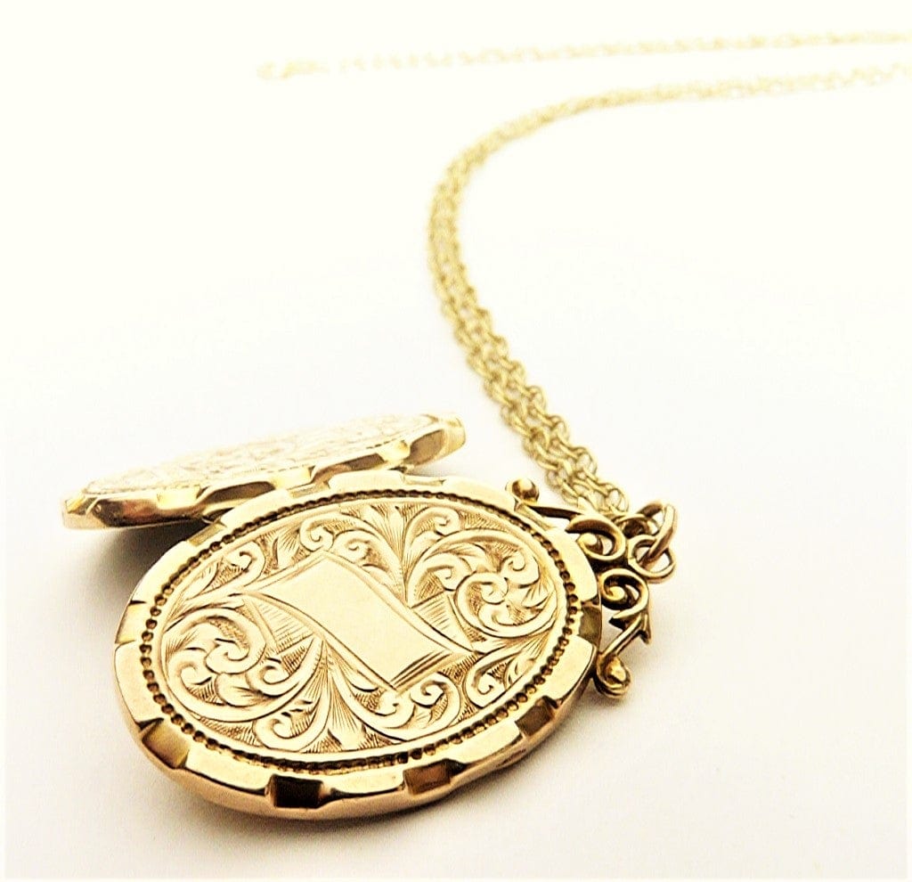 Scroll Cartouche Solid Gold Antique Locket Necklace