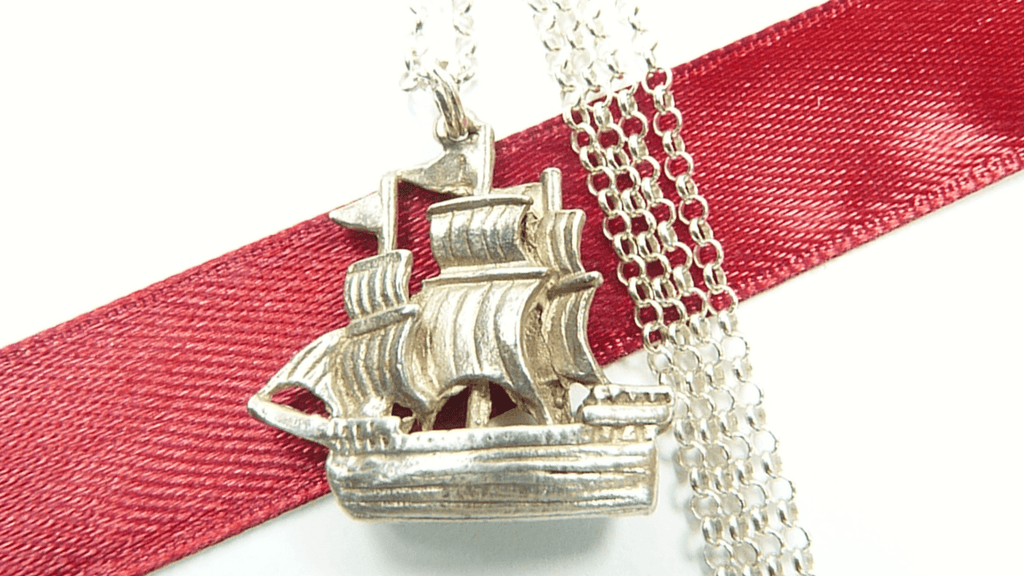 Silver Ship Pendant With Hallmarked Necklace