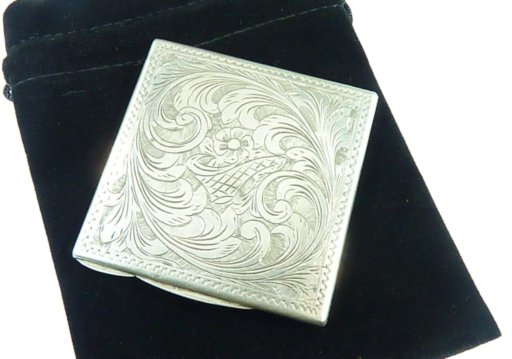 Silver Vintage Compact In Pouch