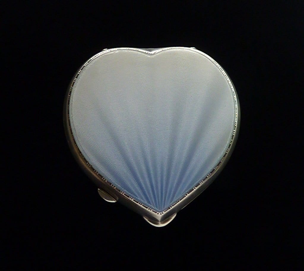 Solid Silver Blue Heart Shaped Compact Mirror