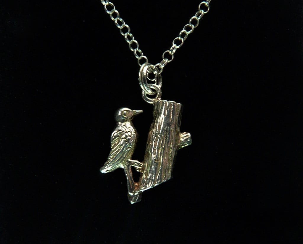 Solid Silver Woodpecker Necklace Vintage