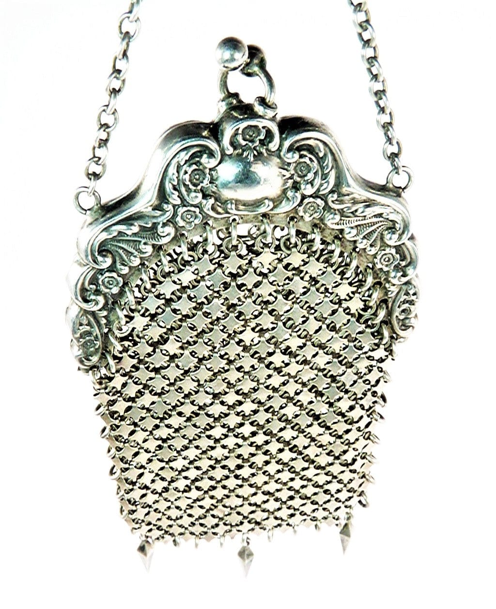 Antique E.A. Bliss Co Sterling Silver Mesh Coin Purse with Chain - Ruby Lane
