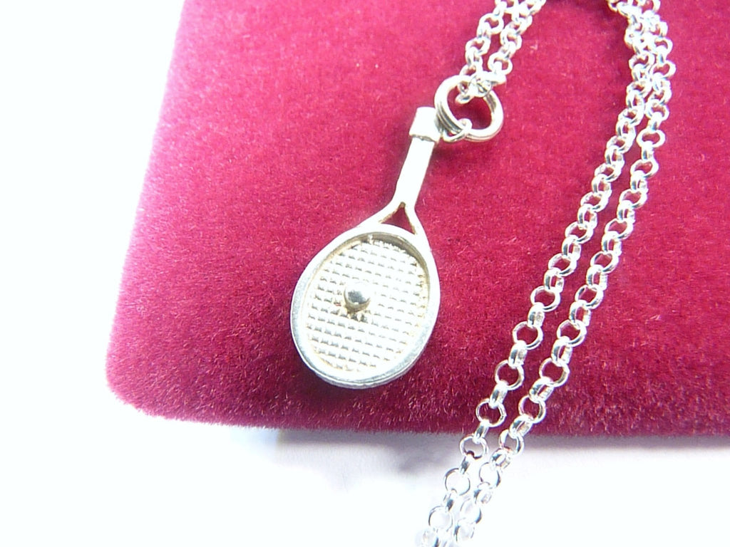 Sterling Silver Tennis Racket Pendant Necklace 18 Inches