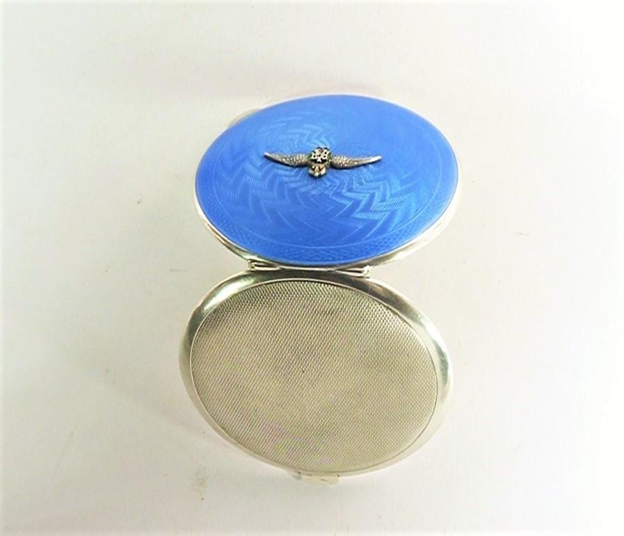 Sterling Silver RAF Blue Enamel Compact Mirror