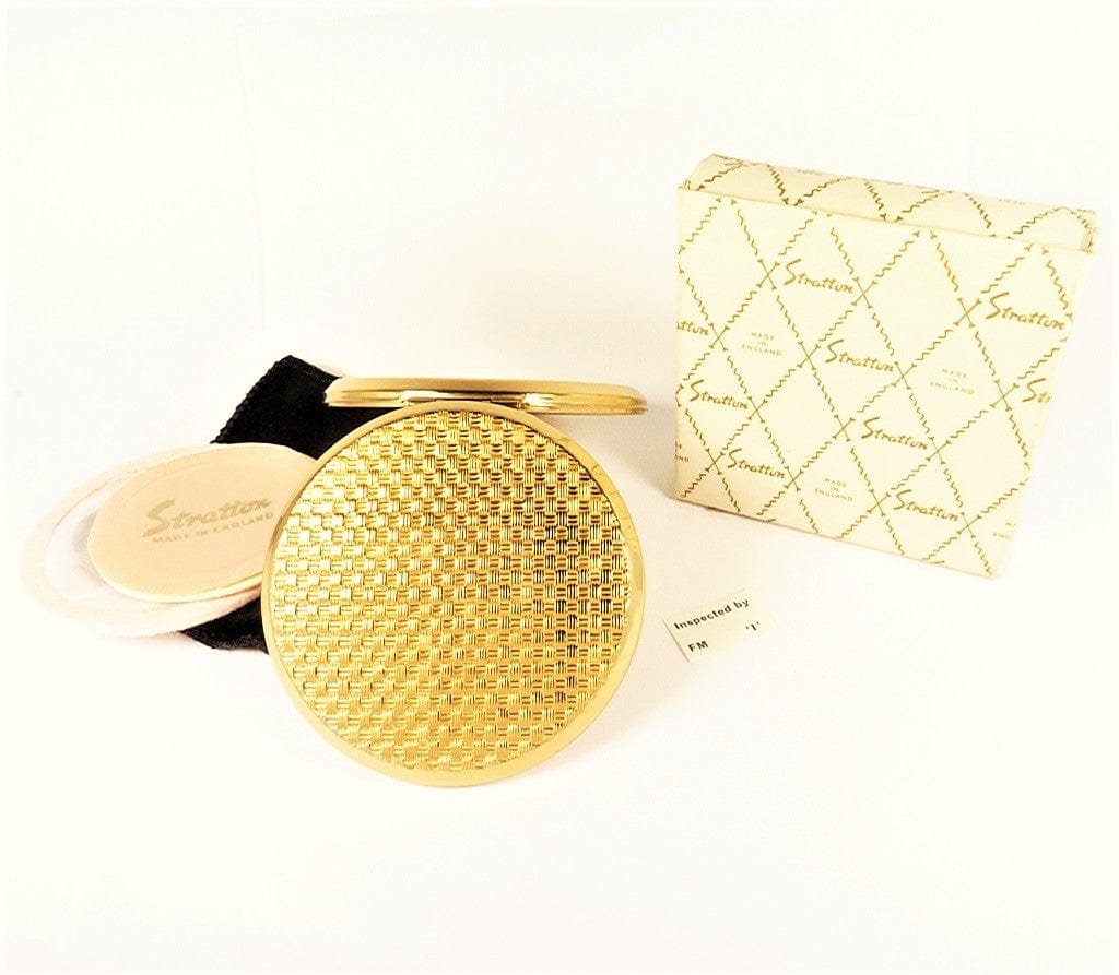 Unused Gold Plated Basket Weave Stratton Compact Mirror
