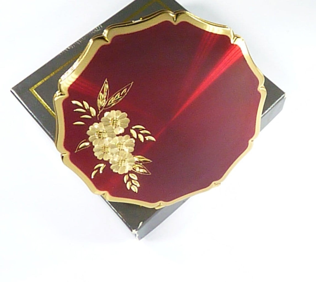 Unused Boxed Red Enamel Stratton Powder Compact Late 1980s