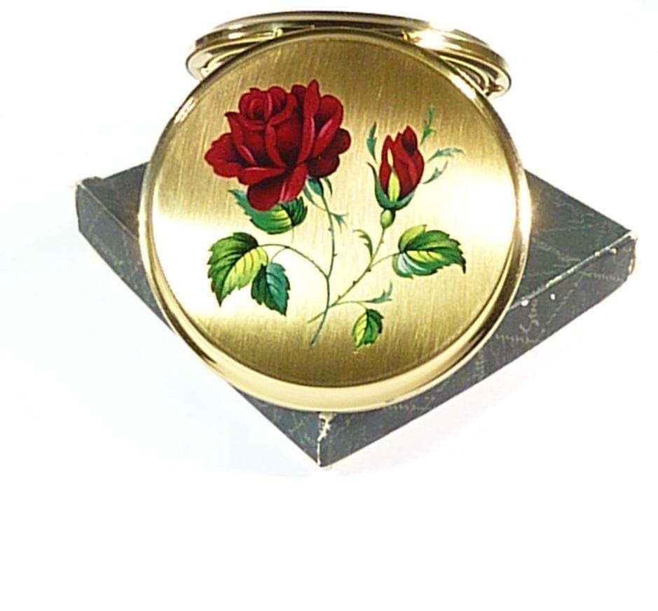 Unused STRATTON Compact With Red Rose