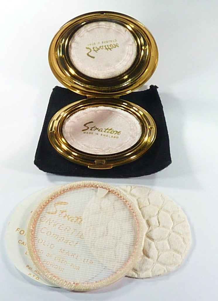 Unused Stratton Compact Mirror With Pouch Puff Sifter And Instructions