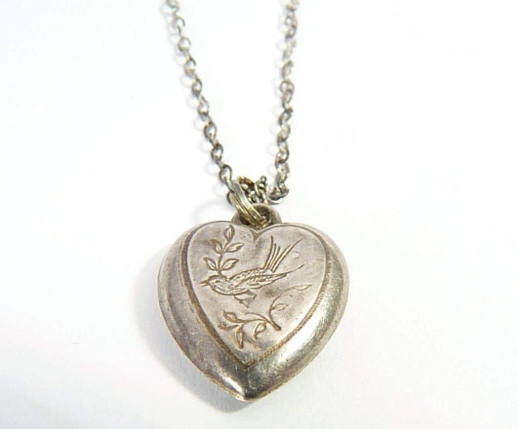 Victorian Sterling Silver Heart Pendant With Belcher Chain