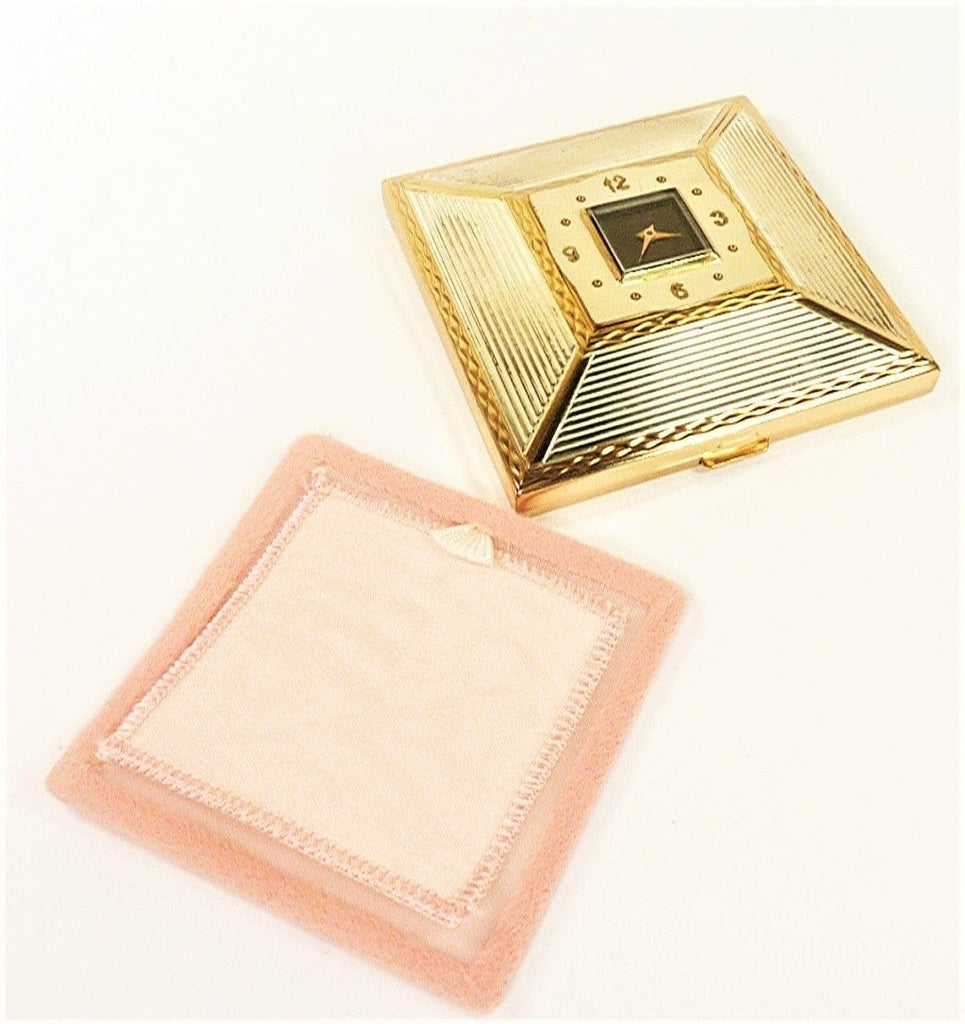 Vintage Compact Mirror With Clock In Lid