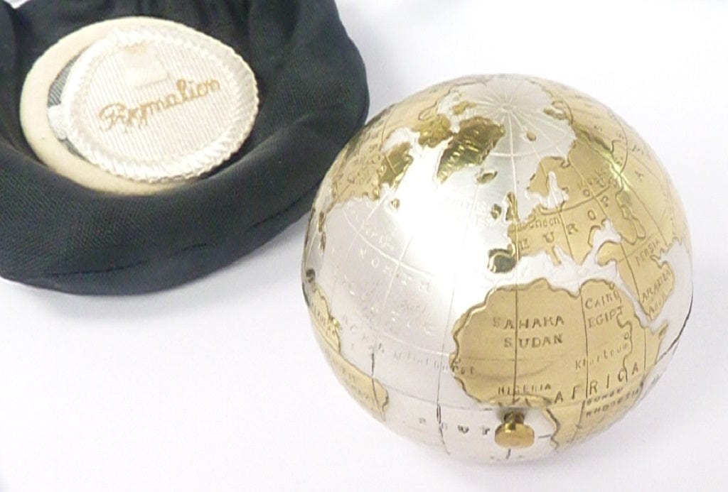 Vintage Pygmalion Gold And Silver World Globe Powder Compact