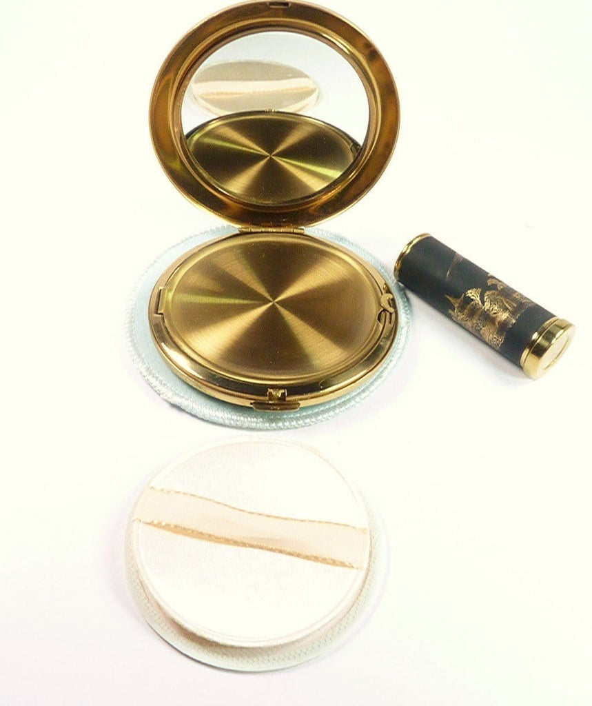 Vintage Compact Mirror Damascene With Matching Lipstick