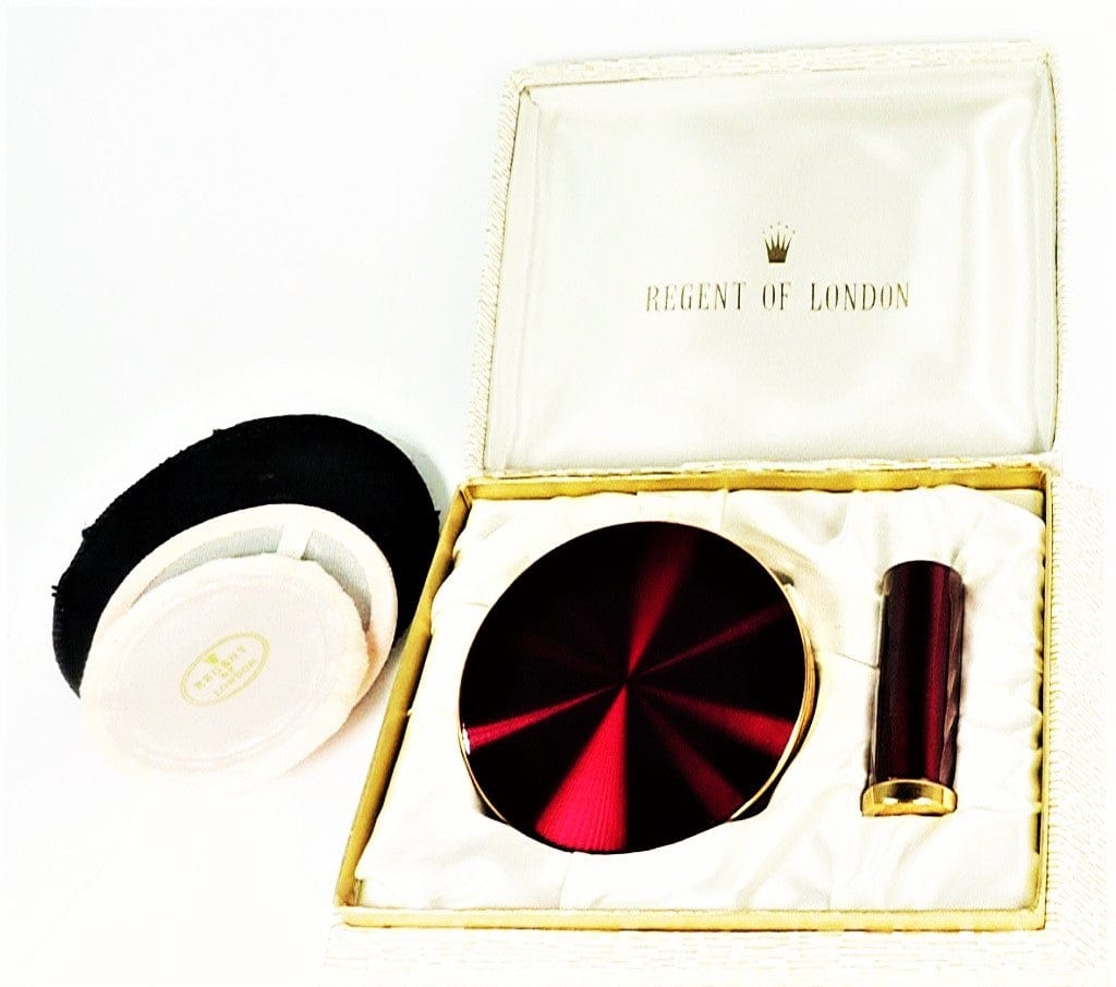 Dark Pink Enamel Vintage Lipstick Compact Set