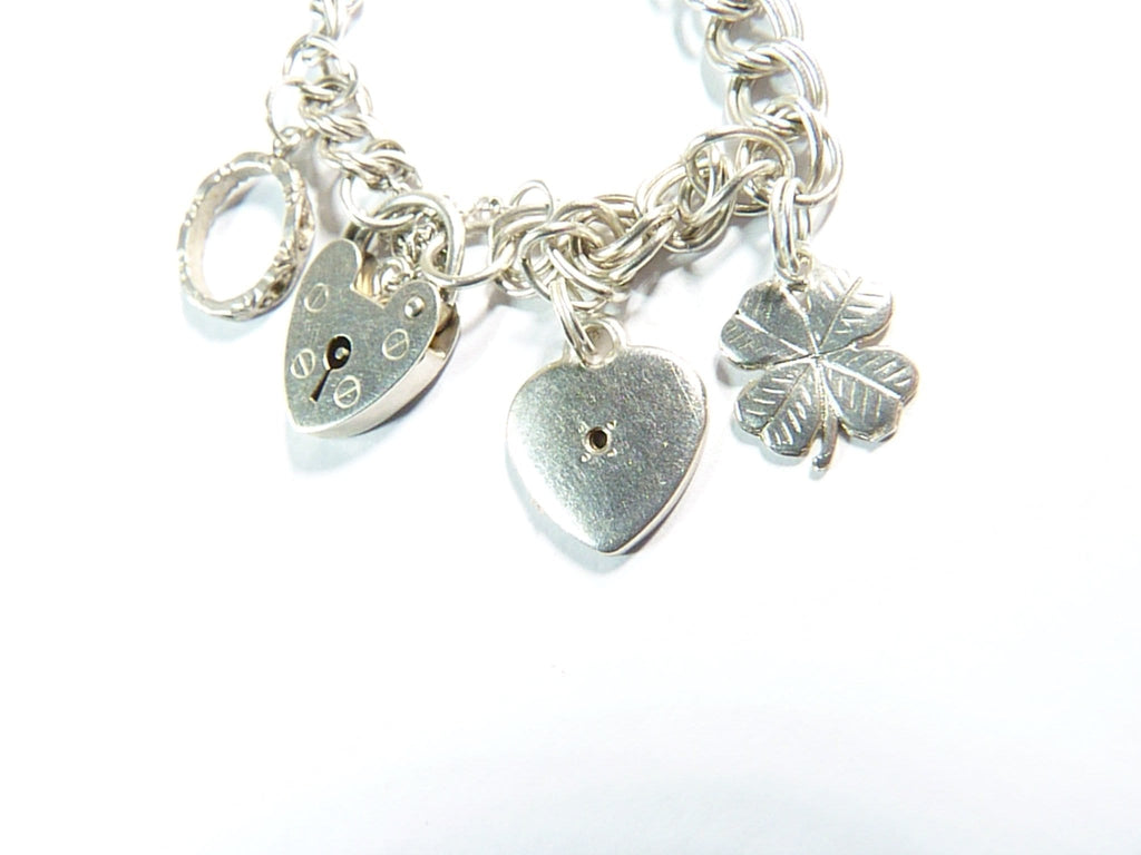 four leaf clover heart charm vintage hallmarked silver