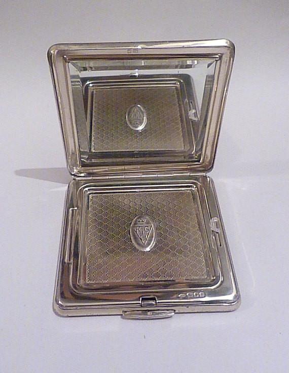 Solid silver Kigu compact antique silver wedding gifts for her 25th anniversary presents for ladies - The Vintage Compact Shop