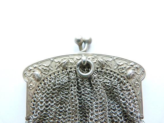 Solid silver Art Nouveau mesh purse 25th wedding anniversary gifts for her 1900s - The Vintage Compact Shop