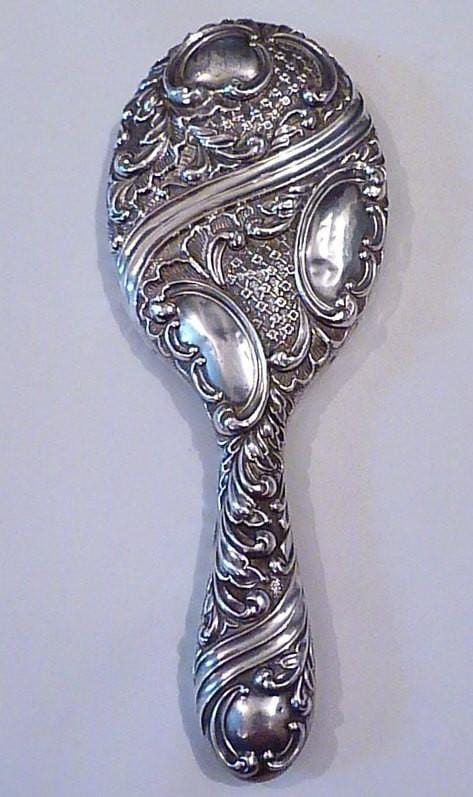 Edwardian silver hand mirror antique silver gifts for her dressing table accessories film props 1903 - The Vintage Compact Shop