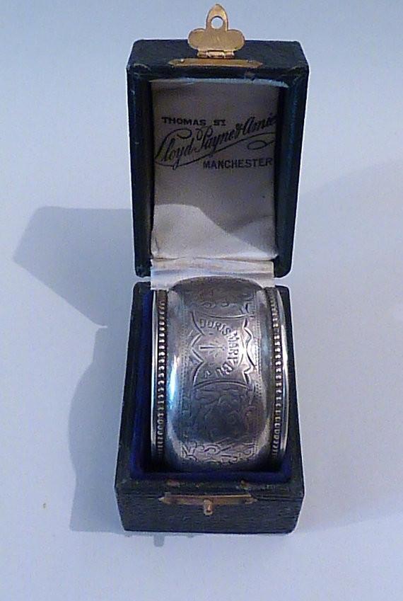 Antique silver cased Victorian napkin ring William M Hayes