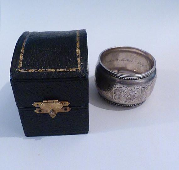 Antique silver cased Victorian napkin ring DORIS MARY BURT William M Hayes antique silver gifts - The Vintage Compact Shop