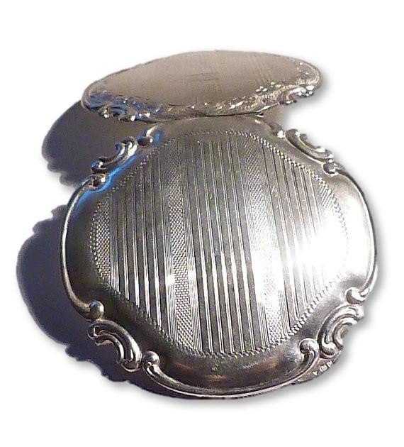 Solid Silver Compact Mirror M H Initials Engraved