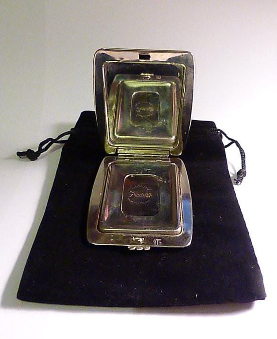 Vintage GWENDA tap flap crinoline lady romantic compacts foil tin / 10th wedding gifts 1930s - The Vintage Compact Shop