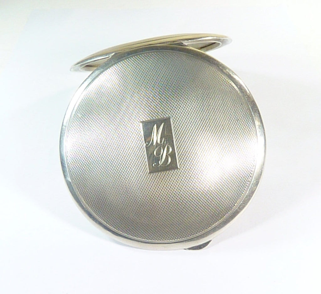 initials M B  sterling silver loose powder compact