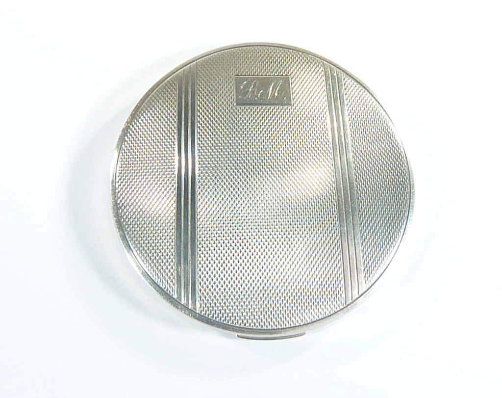initials B M solid silver compact mirror