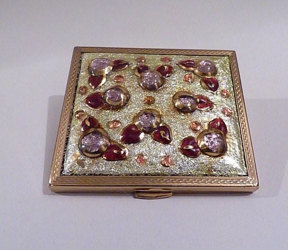 Rare French glitter compact vintage powder compact compact mirrors - The Vintage Compact Shop