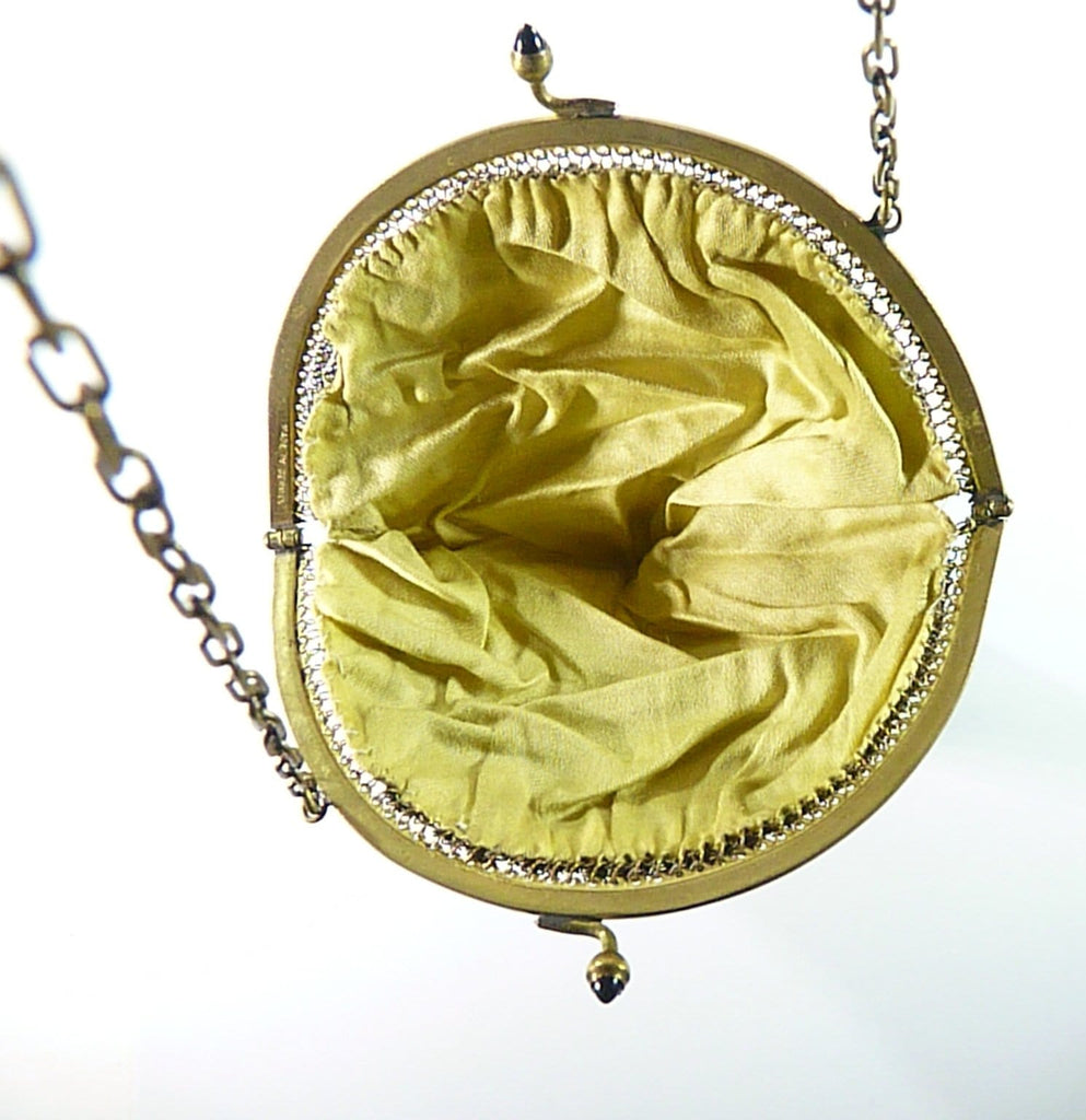 rare antique enamel mesh purse with original lining