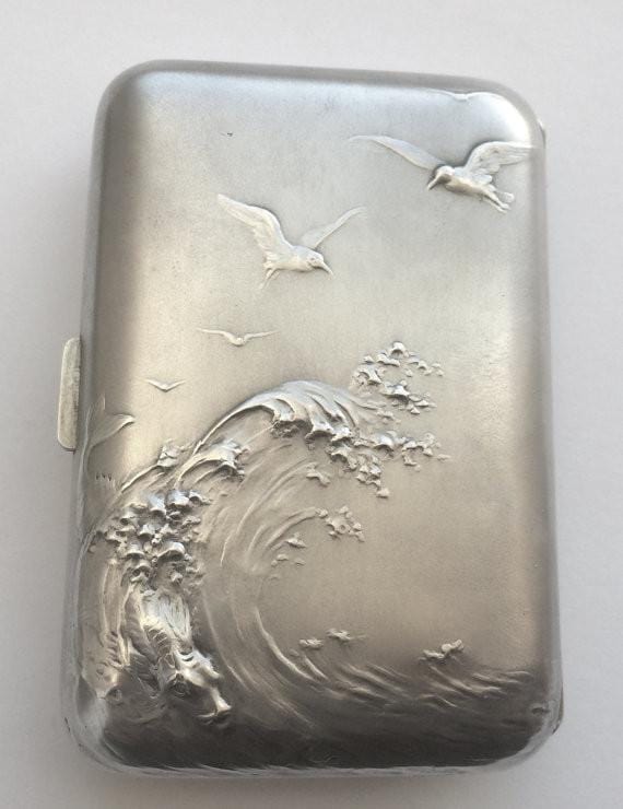 Antique silver cigarette cases NUDES Charles Murat cased cigarette and vesta cases antique silver gifts - The Vintage Compact Shop