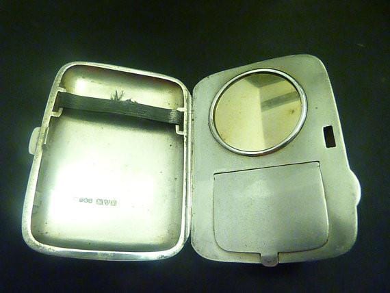 Solid silver combination cases 1920s silver compacts vanity cases - The Vintage Compact Shop