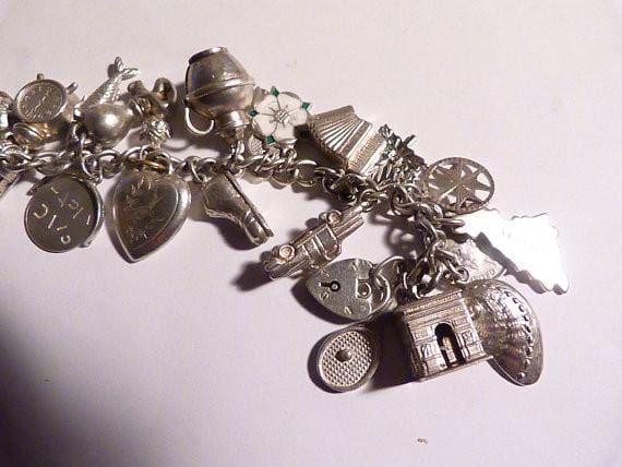Vintage sterling silver charm bracelet solid silver bracelets silver wedding anniversary gifts for her - The Vintage Compact Shop
