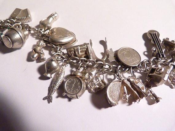 Vintage sterling silver charm bracelet solid silver bracelets silver wedding anniversary gifts for her - The Vintage Compact Shop