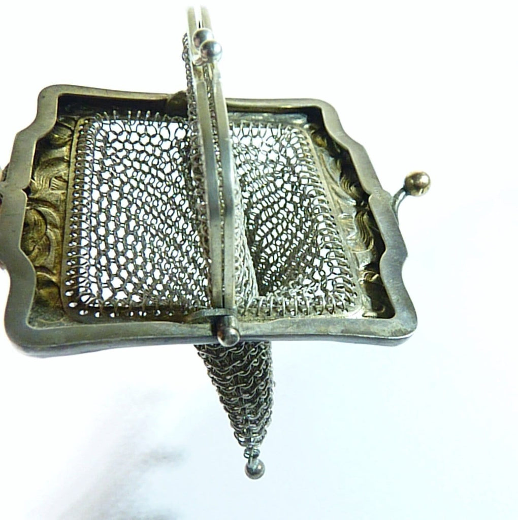 tiny antique silver purse 1800s