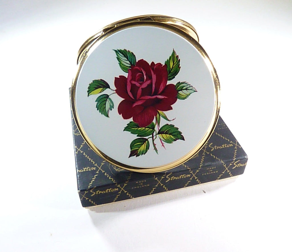 unused boxed vintage Stratton compact red rose
