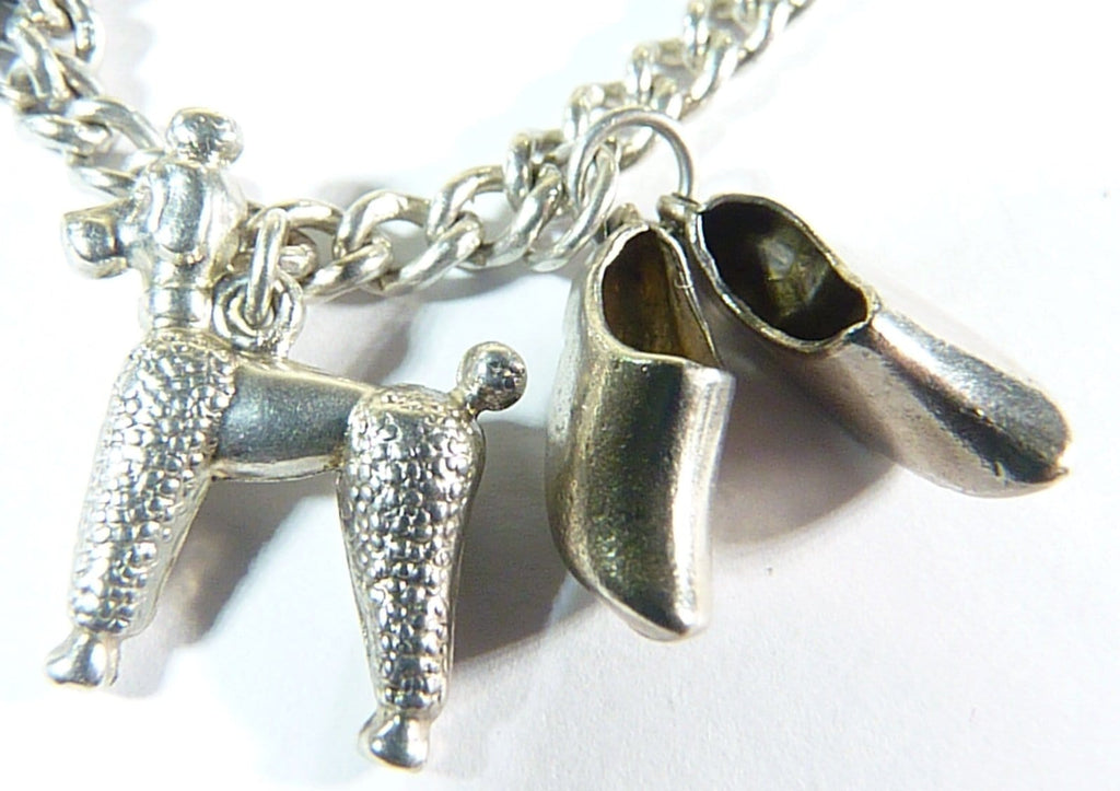 vintage silver Poodle and clogs charms 
