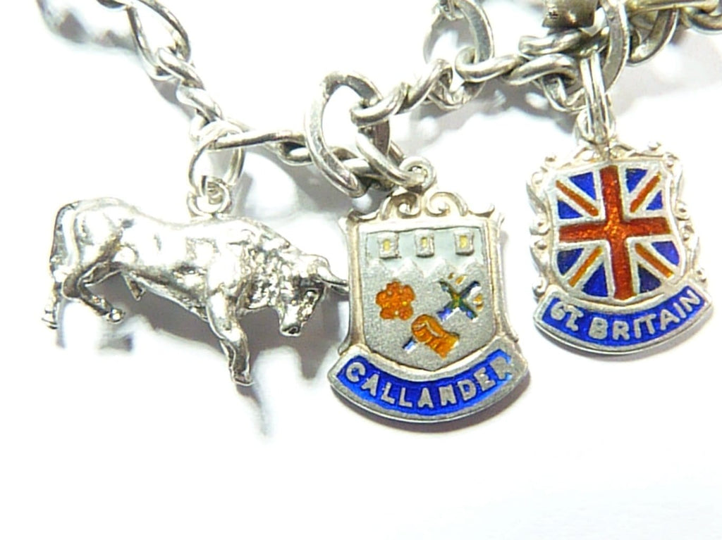 vintage silver bull Great Britain and Callander shield charms sterling silver