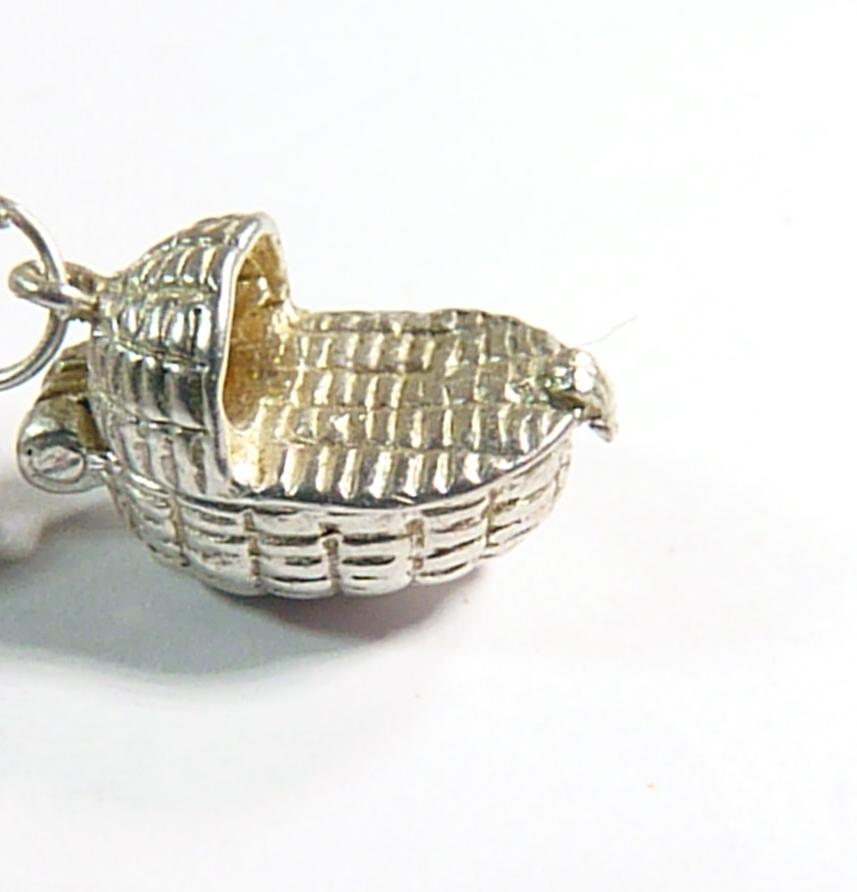 vintage sterling silver baby Moses basket charm